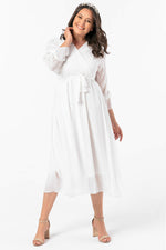 Angelino Plus Size Double Breasted Collar Sleeved Chiffon Dress nv4001 White