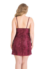 Plus Size Burgundy Short Jacquard Nightgown
