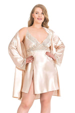Plus Size Ivory Short Double Satin Nightgown Set 6154