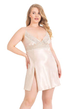 Plus Size Ivory Short Double Satin Nightgown Set 6154