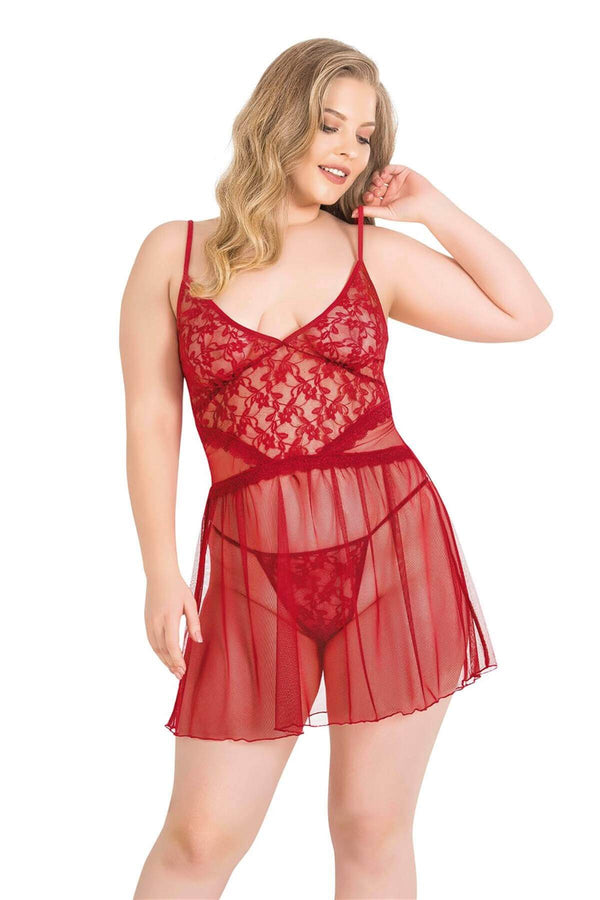 Plus Size Red Short Tulle Nightgown