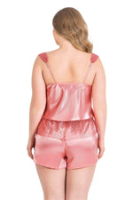 Plus Size Coral Satin Babydoll Shorts Set