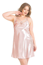 Plus Size Powder Short Satin Nightgown