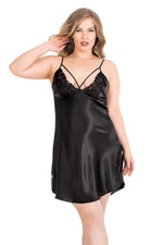 Plus Size Black Short Satin Nightgown