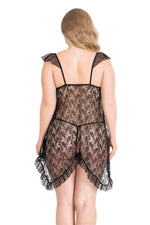 Plus Size Black Short Tulle Nightgown