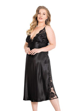 Large Size Black Long Double Satin Dressing Gown and Nightgown Set