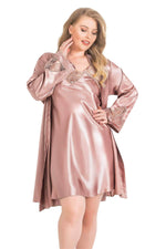 Plus Size Mink Short Double Satin Dressing Gown and Nightgown Set