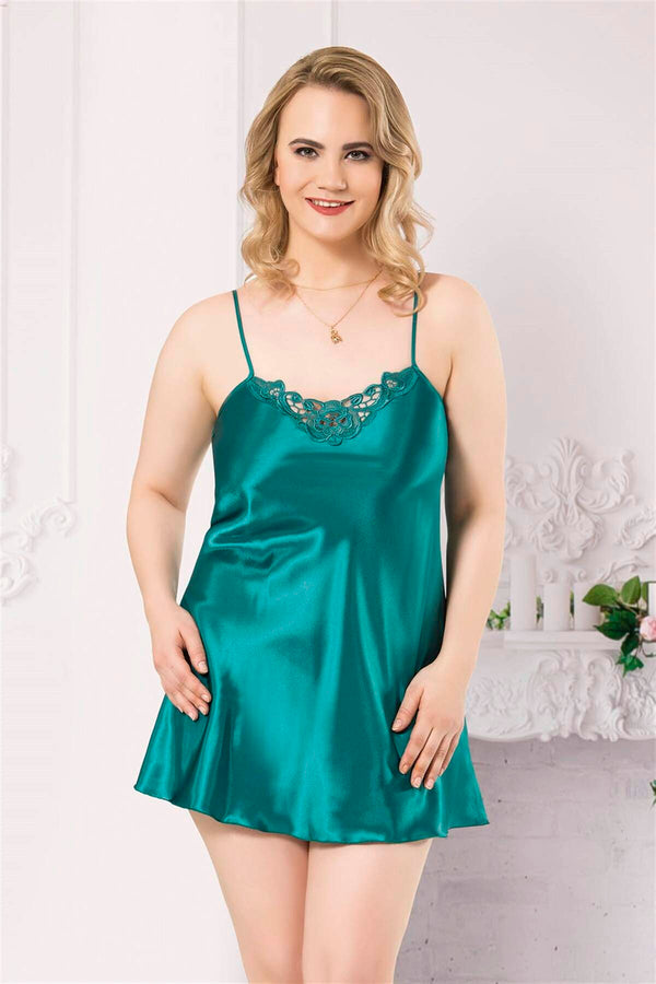 Plus Size Emerald Short Satin Nightgown