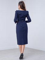 Atlas Fabric Heart Collar Arched Dress - Navy Blue