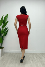 Atlas Fabric Shoulder Stone Tassel Dress - Red