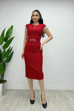 Atlas Fabric Shoulder Stone Tassel Dress - Red