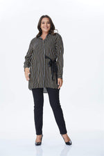 Angelino Tie Detailed Striped Long Shirt