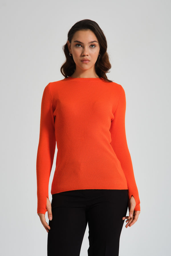 Basic O Neck Orange Knitwear