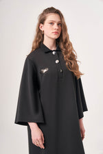 Printed Polo Neck Black Dress