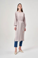 Laced Waist Satin Beige Tunic