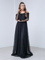 Lace Dress With Waist Rubber - Black