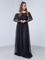 Lace Dress With Waist Rubber - Black