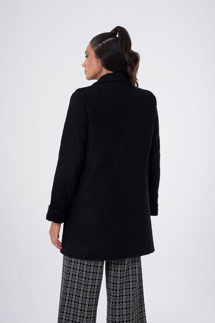 Boucle Textured Black Overcoat