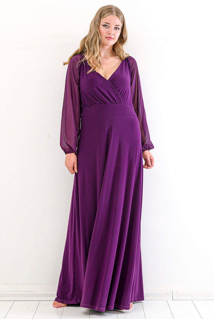 Plus Size Evening Dress Sleeves Chiffon Long Evening Dress KL59S Purple