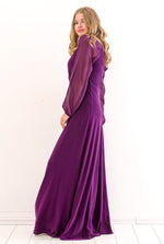 Plus Size Evening Dress Sleeves Chiffon Long Evening Dress KL59S Purple