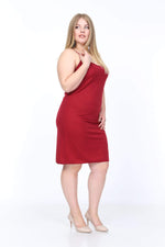 Large Size Strap V Neck Underwear Dress KL4569 Claret Red