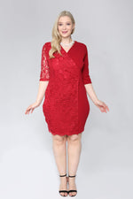 Plus Size Burgundy Laced Short Evening Dress 633
