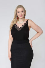 Plus Size Lace Detailed Combed Cotton Evening Blouse 577