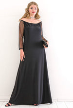 Plus Size Sleeve Chiffon Off The Shoulder Evening Dress PNR6189 Black
