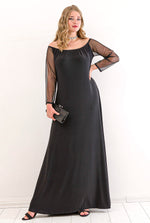 Plus Size Sleeve Chiffon Off The Shoulder Evening Dress PNR6189 Black