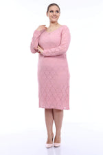 Large Size Lycra Lace Evening Dress KL15154 Powder