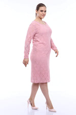 Large Size Lycra Lace Evening Dress KL15154 Powder