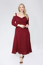 Large Size Shoulder Strap Evening Dress Silvery Short Dress 91-7005 Claret Red