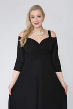 Large Size Shoulder Strap Evening Dress Silvery Short Dress 91-7005 Black