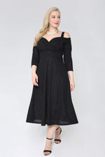 Large Size Shoulder Strap Evening Dress Silvery Short Dress 91-7005 Black