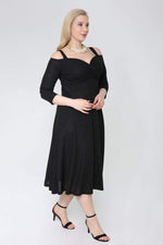 Large Size Shoulder Strap Evening Dress Silvery Short Dress 91-7005 Black