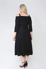Large Size Shoulder Strap Evening Dress Silvery Short Dress 91-7005 Black
