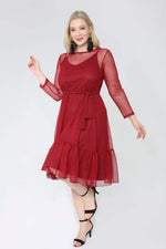 Plus Size Polka Dot Tulle Evening Dress 1641 claret red