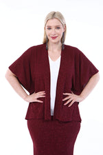 Plus Size Silvery Evening Dress Skirt Claret Red Jacket 2 Piece Suit 91-0615