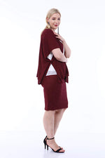 Plus Size Silvery Evening Dress Skirt Claret Red Jacket 2 Piece Suit 91-0615