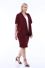 Plus Size Silvery Evening Dress Skirt Claret Red Jacket 2 Piece Suit 91-0615