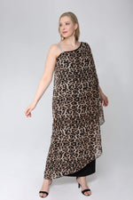 Plus Size One Shoulder Leopard Chiffon Dress 6060U