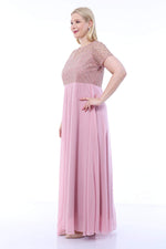 Plus Size Top Silvery Square Detail Long Evening Dress KL831 Powder