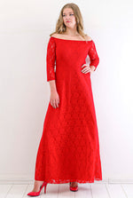 Oversized Collar Full Lace Detail Evening Dress Graduation Dress KL8400u Red