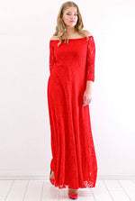 Oversized Collar Full Lace Detail Evening Dress Graduation Dress KL8400u Red