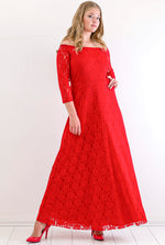 Oversized Collar Full Lace Detail Evening Dress Graduation Dress KL8400u Red
