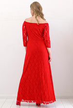 Oversized Collar Full Lace Detail Evening Dress Graduation Dress KL8400u Red