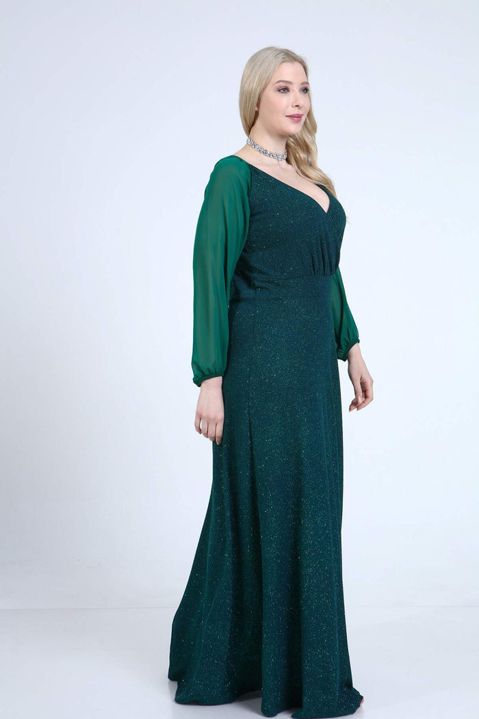 Large Plus Size Sleeves Chiffon Long Fukuro Evening Dress 91-59s