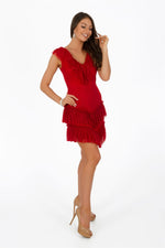 Angelino Red Ruffle collar Short Evening Dress