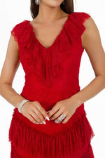 Angelino Red Ruffle collar Short Evening Dress