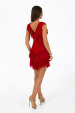 Angelino Red Ruffle collar Short Evening Dress